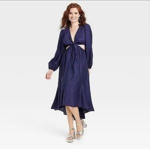 Women's Long Sleeve Twist Cut Out Dress - A New Day Navy Blue XL